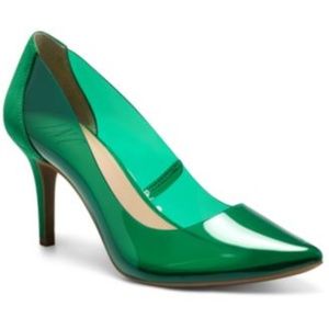 INC Green Heels Evening Pumps Shoes Vynil/Suede